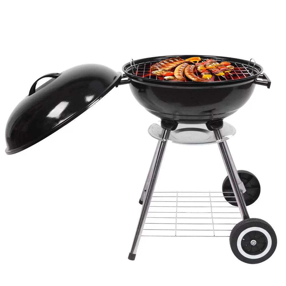 Portable Charcoal BBQ Grill with Side Wheels Black N97434