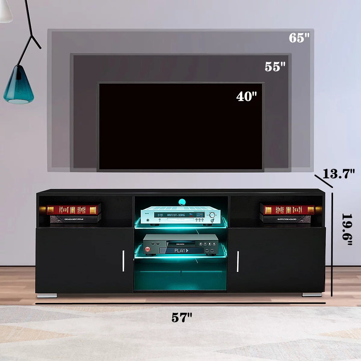 57'' TV Stand with RGB LED Light and Glass Shelves H921
