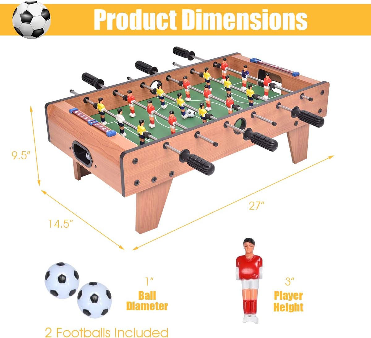 27 Foosball Table Wooden Soccer Game Table Top Z62436