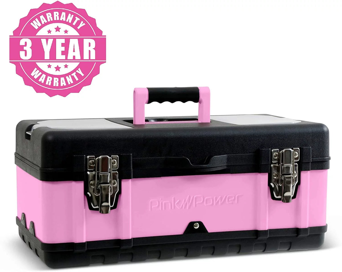 Pink 18” Metal Portable Locking Tool Box A55424