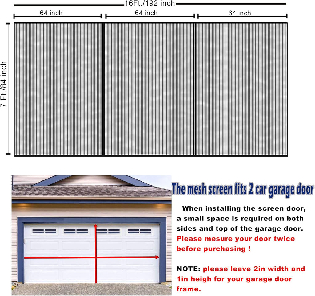 2 Car 16 x 7 Ft Retractable Magnetic Garage Door Screen Q12345
