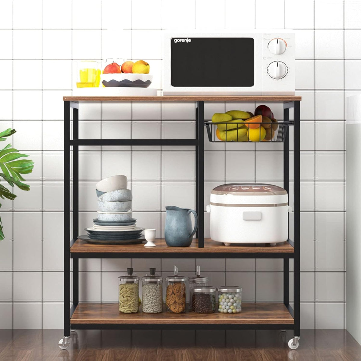 3-Tier Kitchen Baker's Rack with Drawer Black J477451