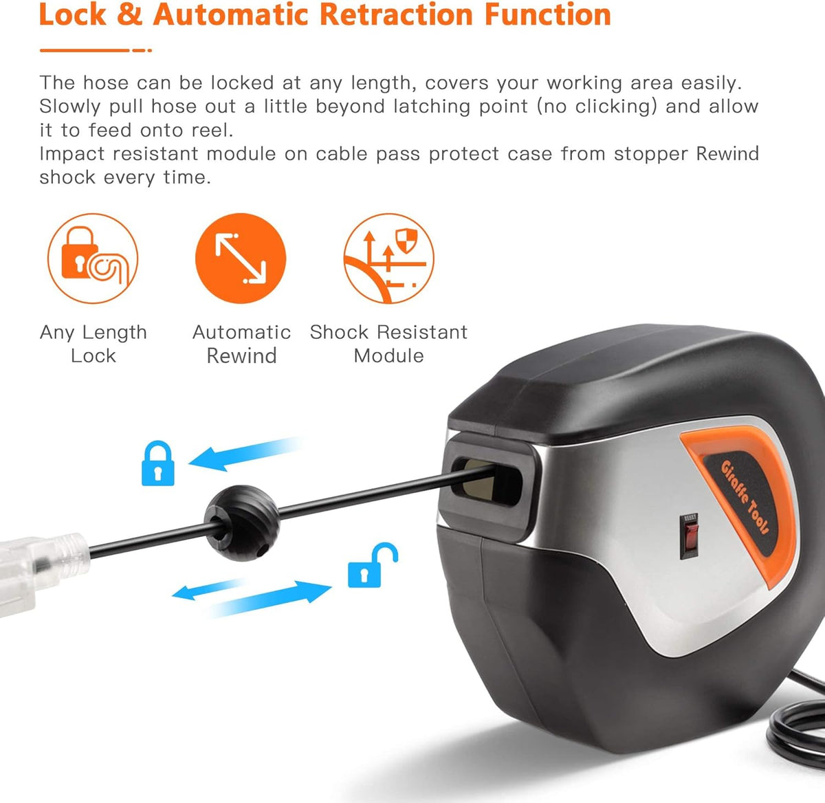 Retractable Extension Cord Reel 16/3AWG x 40ft Heavy Duty N654