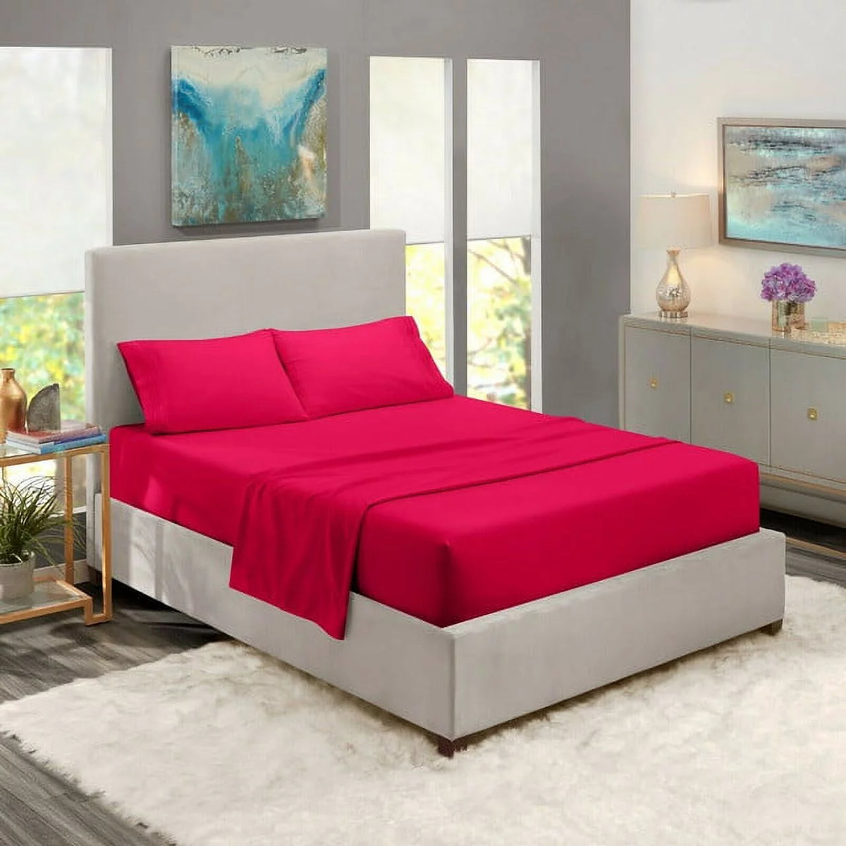 1800 Thread Count 4 Piece Deep Pocket California King Size Hot Pink Sheet Set R4998