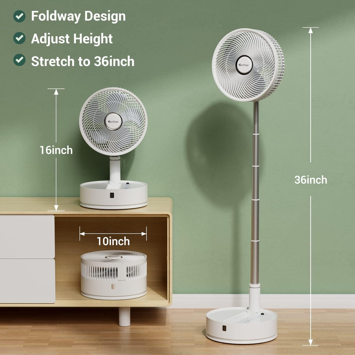 Foldable 10 Recharger Portable Pedestal Fan with Remote Control H78023