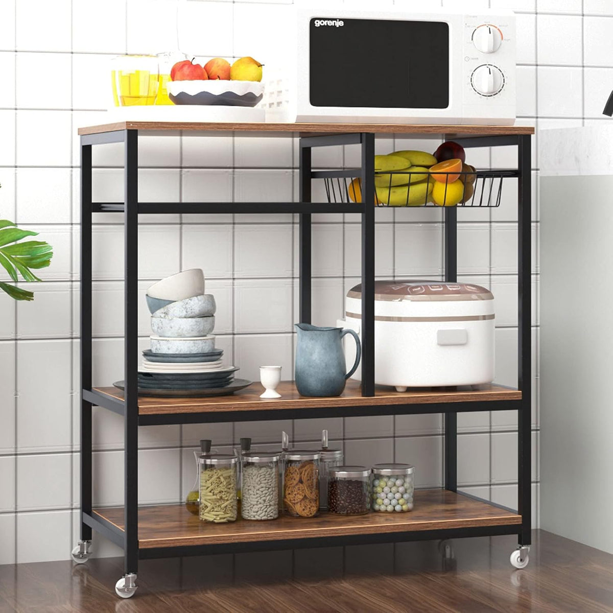 3-Tier Kitchen Baker's Rack with Drawer Black J477451