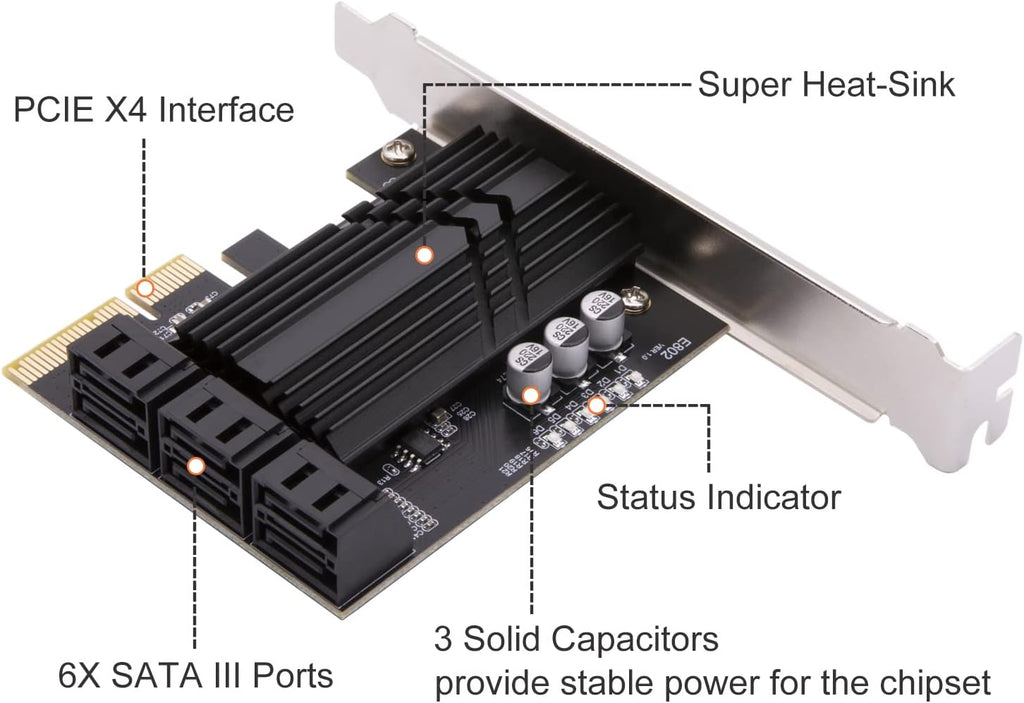 6 Port PCIe x4 SATA 3.0 Expansion Card with 6 SATA Cables K104857