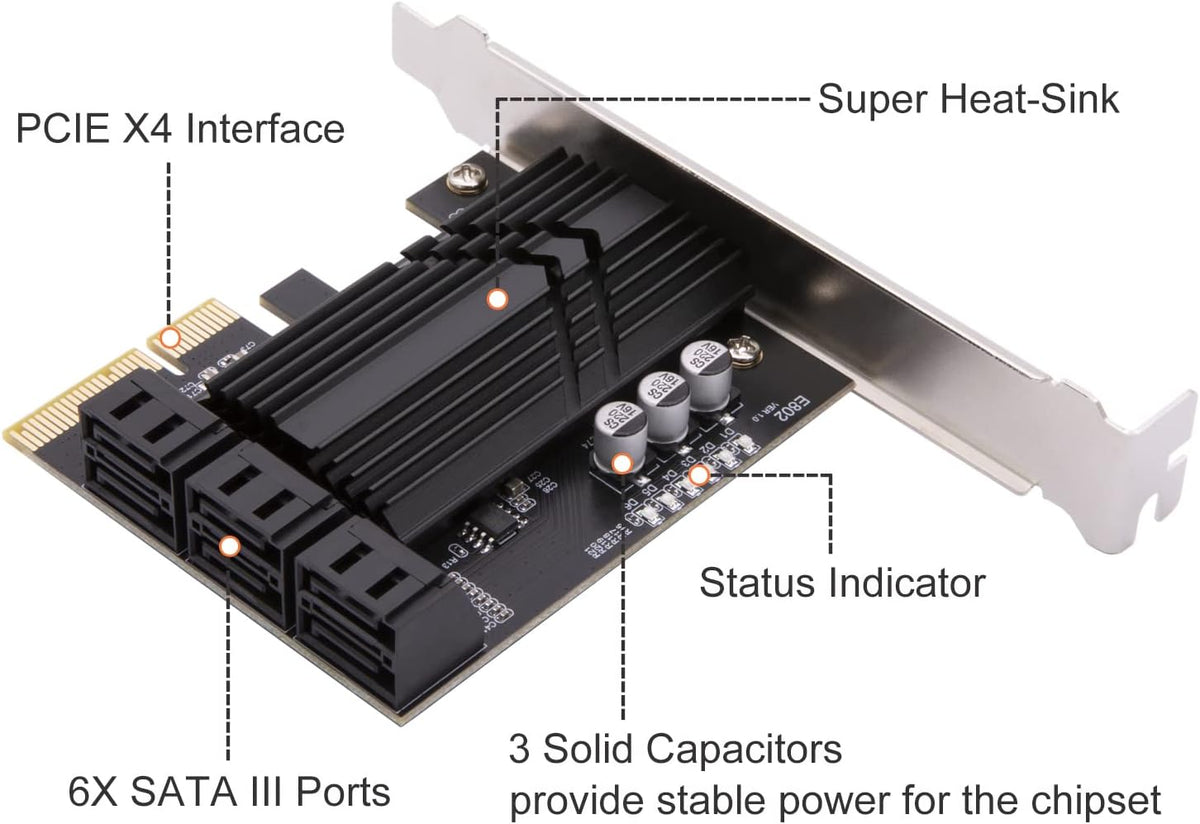 6 Port PCIe x4 SATA 3.0 Expansion Card with 6 SATA Cables K104857