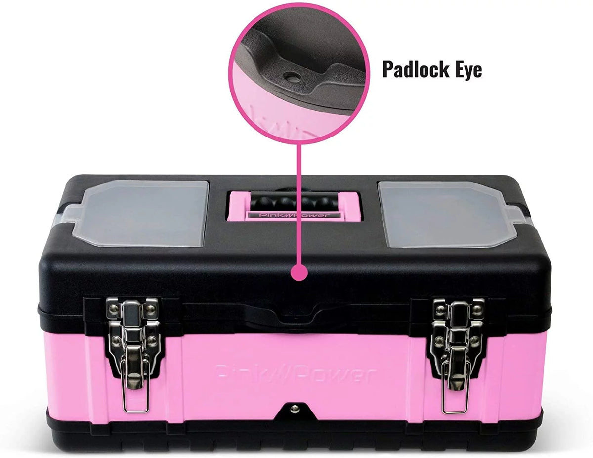 Pink 18” Metal Portable Locking Tool Box A55424