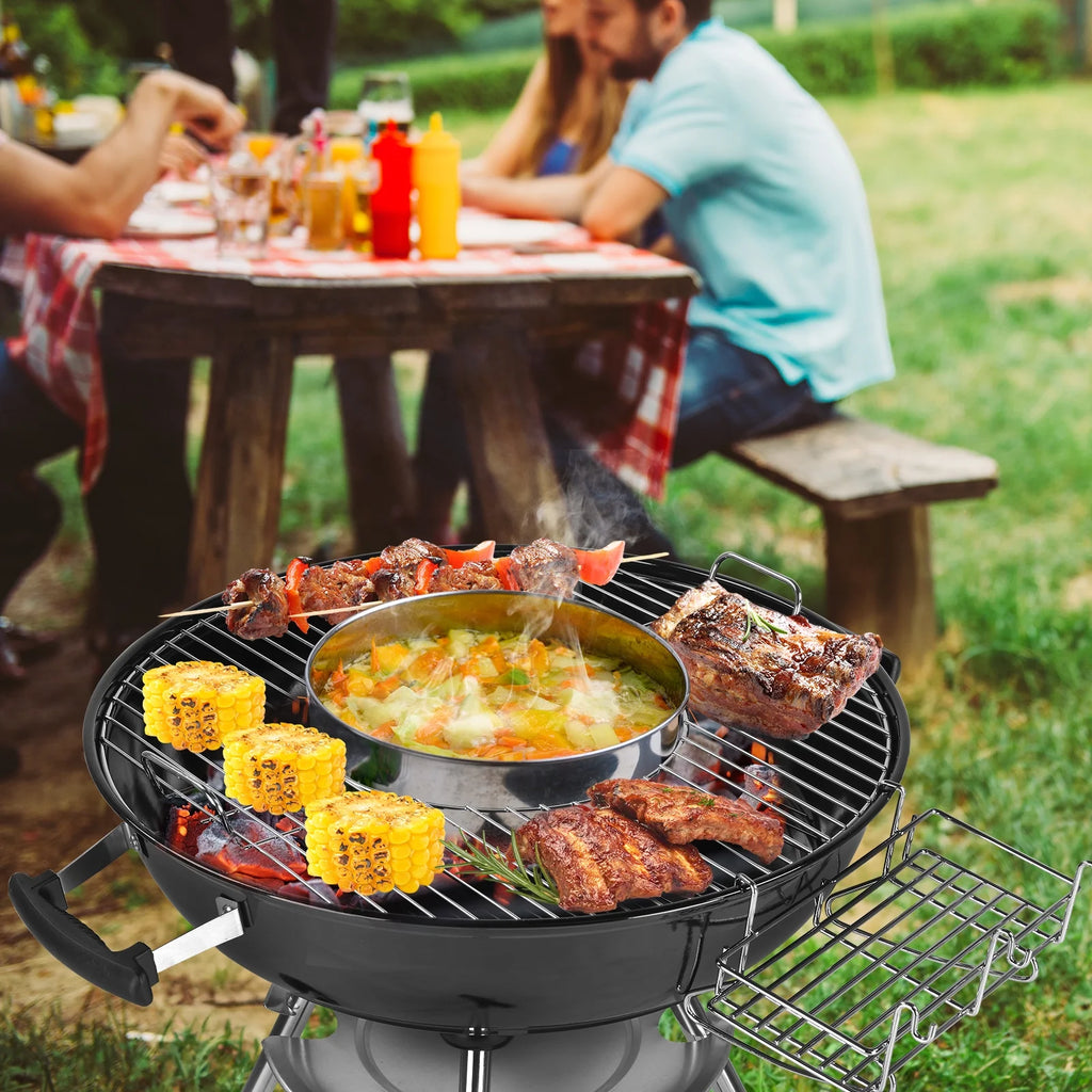 Portable Charcoal BBQ Grill with Side Wheels Black N97434