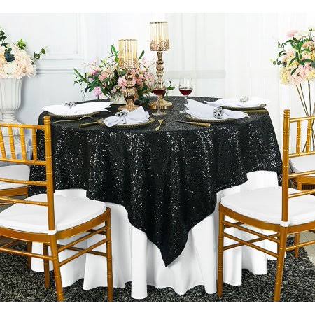 Black 72 x 72 Square Sequin Table Overlay Tablecloth G297