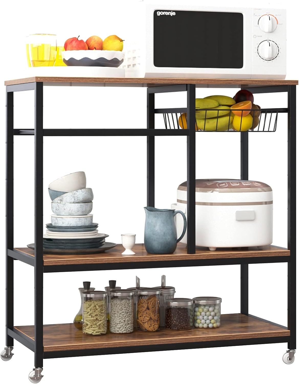 3-Tier Kitchen Baker's Rack with Drawer Black J477451