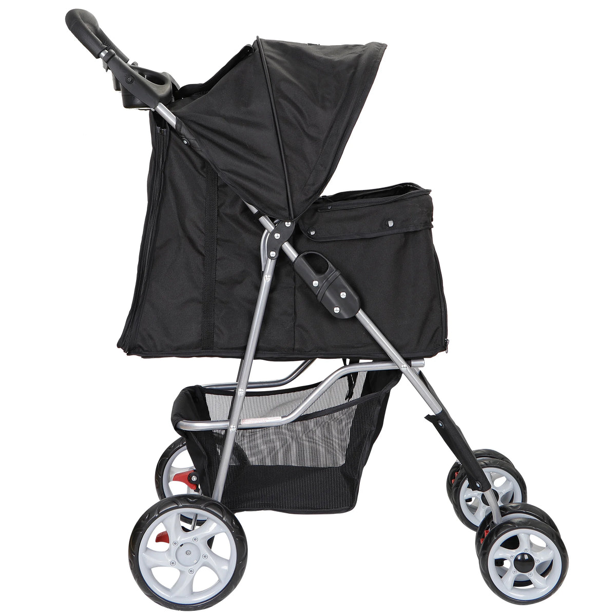 4 Wheel Foldable Pet Stroller with Storage Basket & Cup Holder D64993