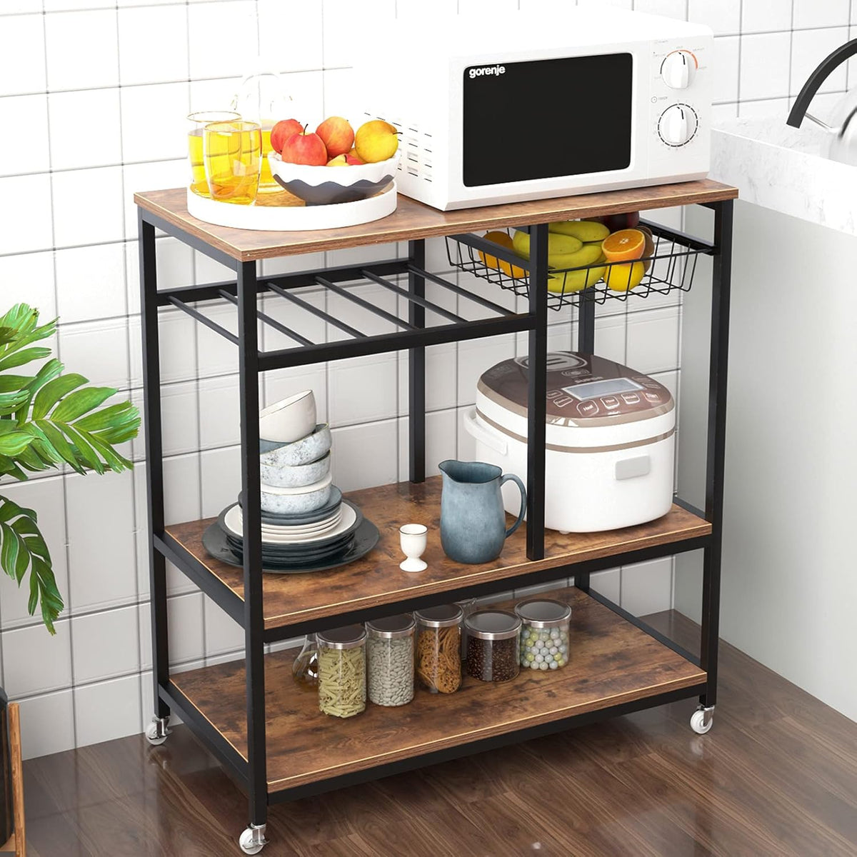 3-Tier Kitchen Baker's Rack with Drawer Black J477451