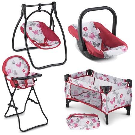 4 Piece Set Baby Doll Accessories with Swing, High Chair, Pack N Play, Carrier W454