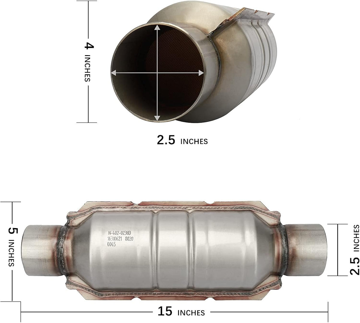 2.5 Inlet/Outlet Universal Catalytic Converter with O2 Port & Heat Shield X5000