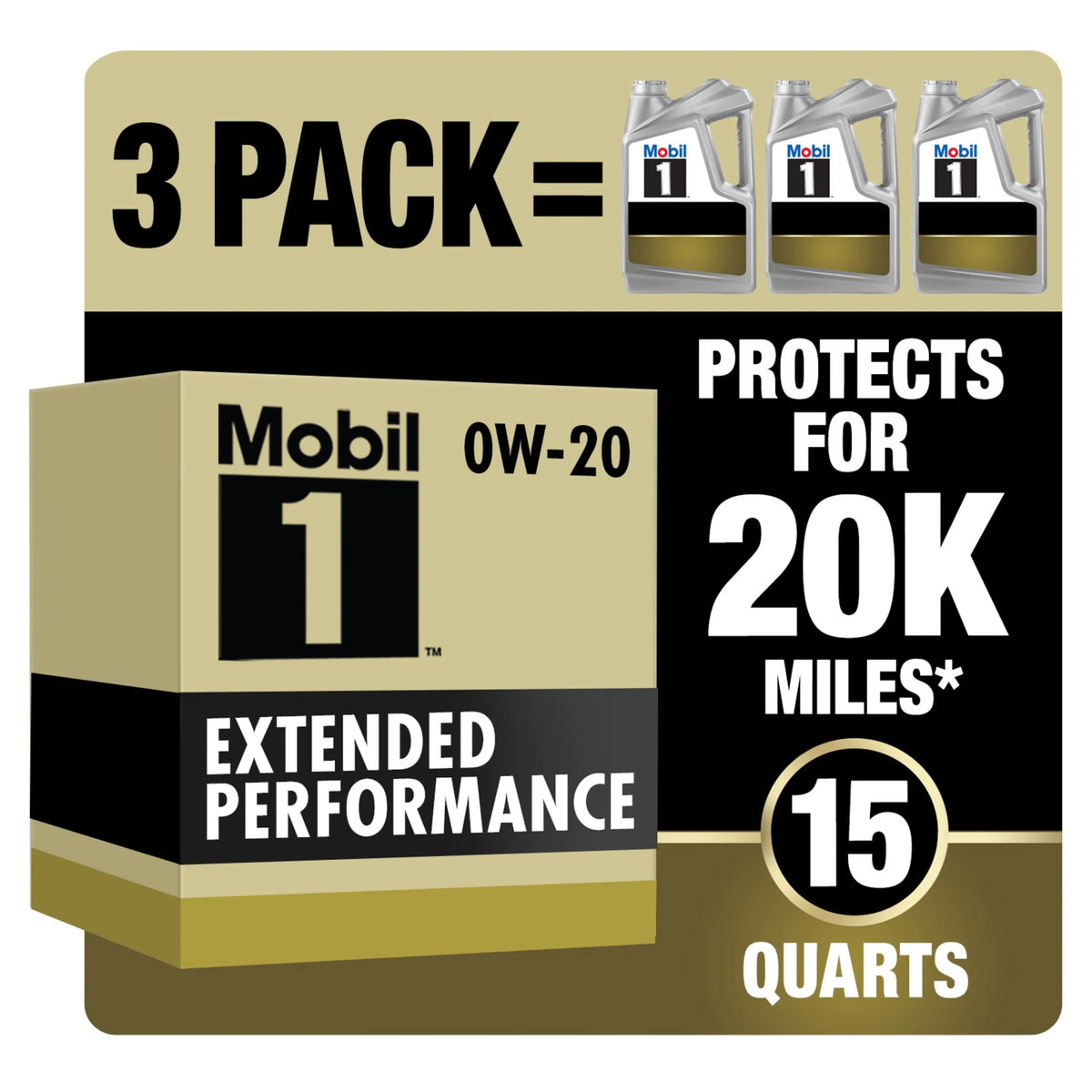 Full Synthetic Motor Oil 0W-20 5 Quart Pack of 3 G2785