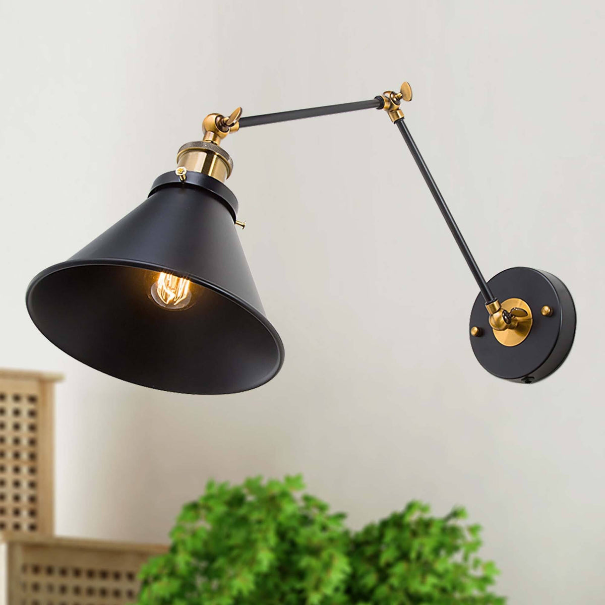 Black Plug-In or Hardwired Wall Sconce U891554