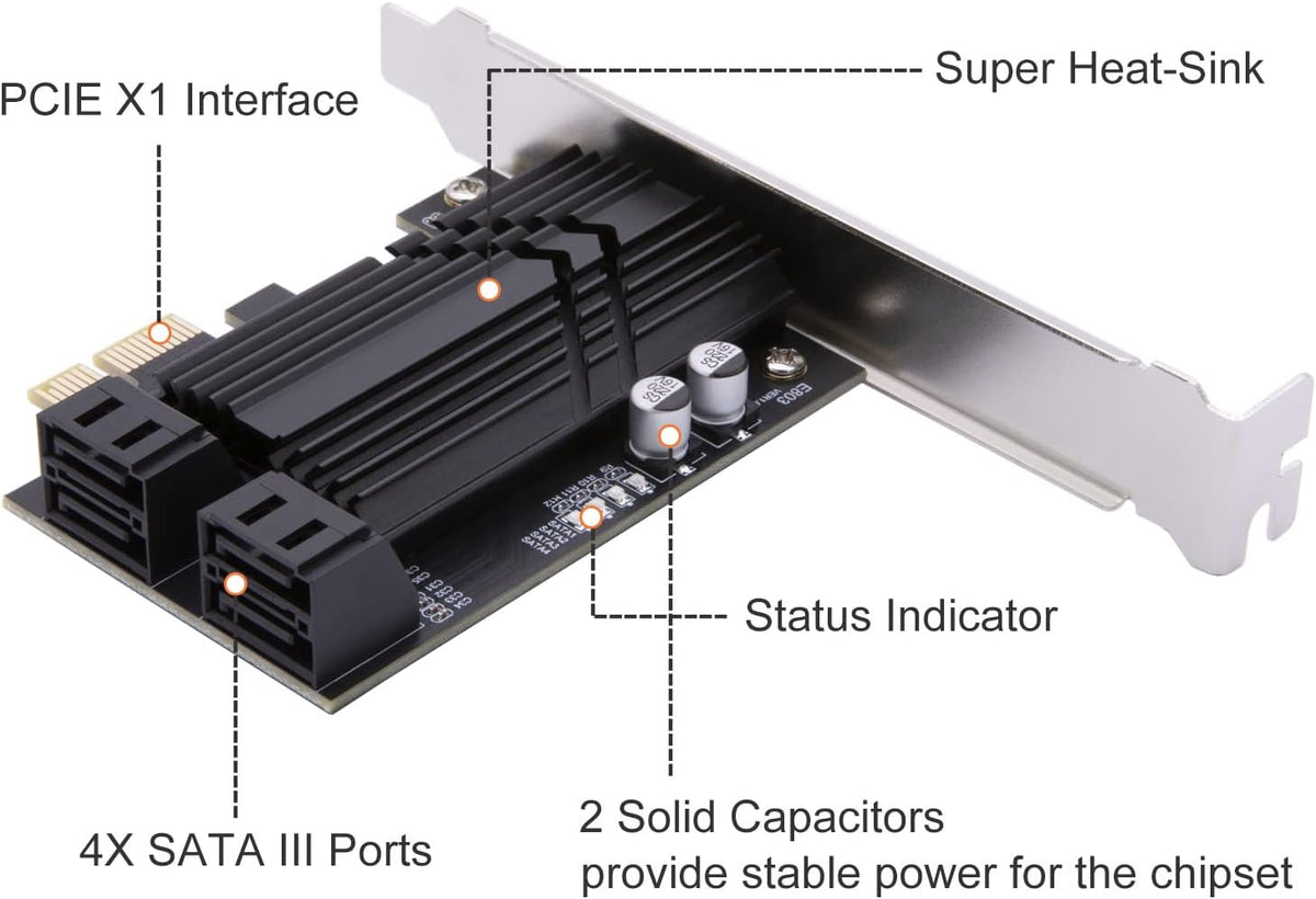 6 Port PCIe x4 SATA 3.0 Expansion Card with 6 SATA Cables K104857