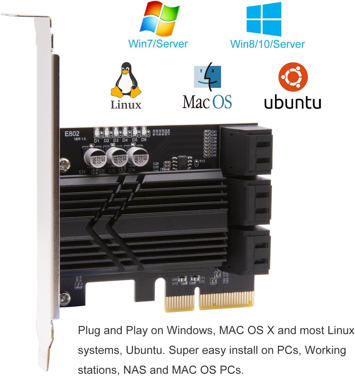 6 Port PCIe x4 SATA 3.0 Expansion Card with 6 SATA Cables K104857
