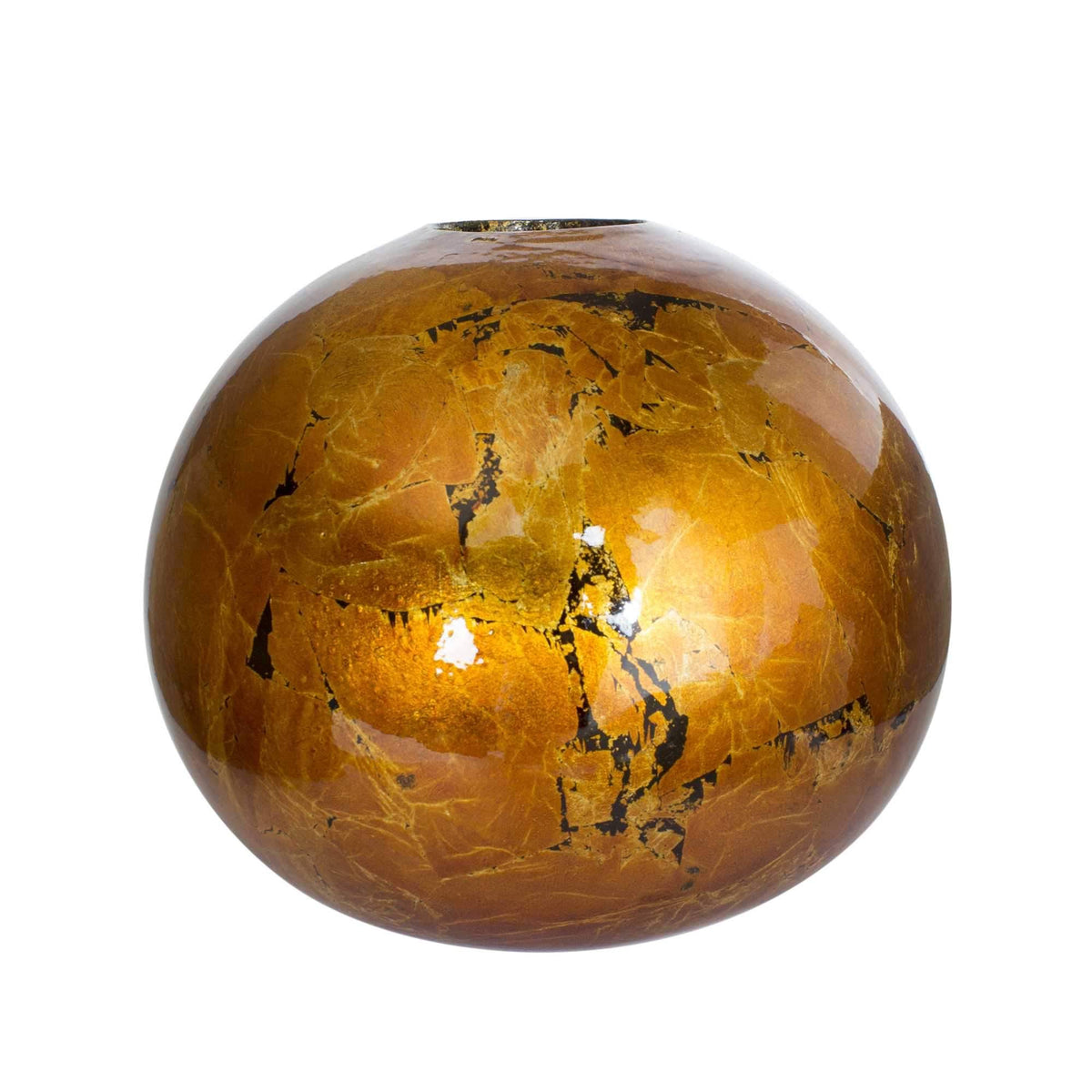 Copper Ceramic Foiled & Lacquered Spherical Table Vase J580