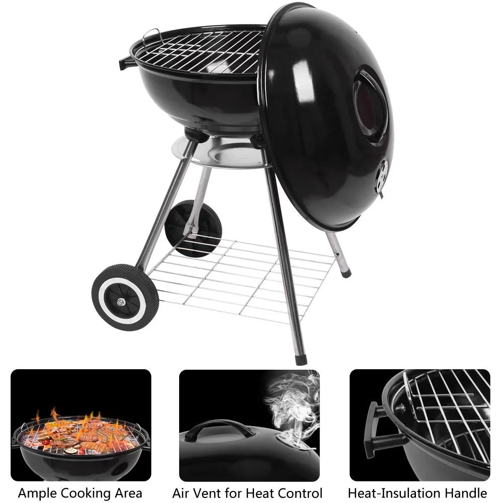 Portable Charcoal BBQ Grill with Side Wheels Black N97434