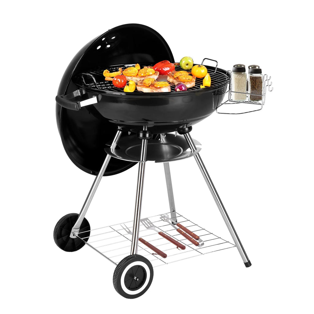 Portable Charcoal BBQ Grill with Side Wheels Black N97434