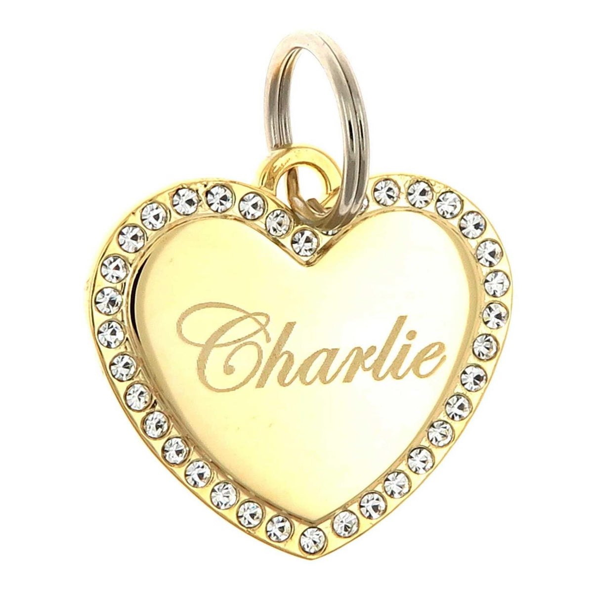 Custom Engraved Gold-Plated Heart Rhinestones Pet ID Tag B332