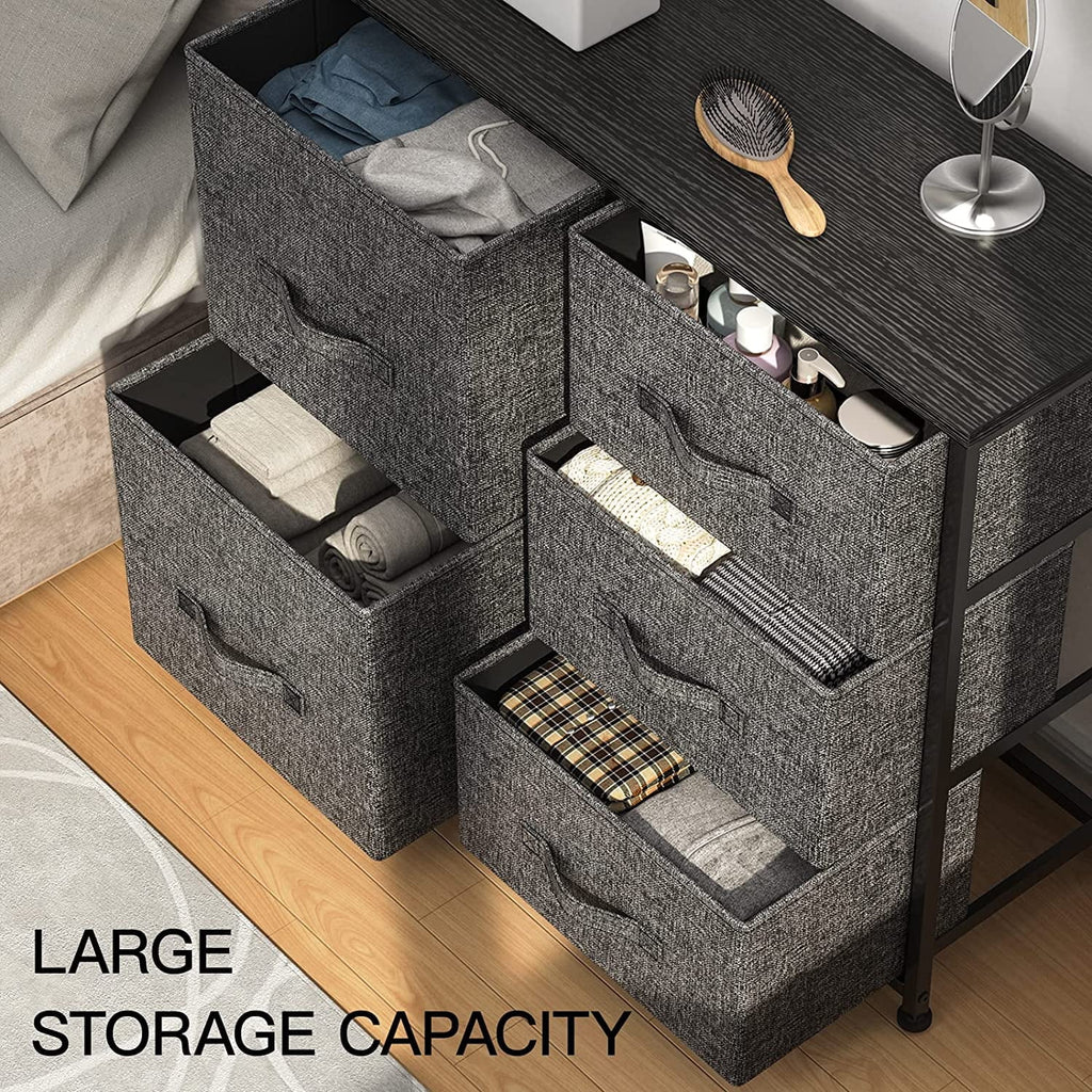 Fabric 5 Drawer Dresser Tower with Wood Top B495