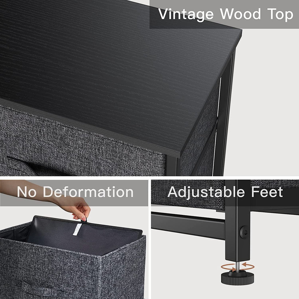 Fabric 5 Drawer Dresser Tower with Wood Top B495