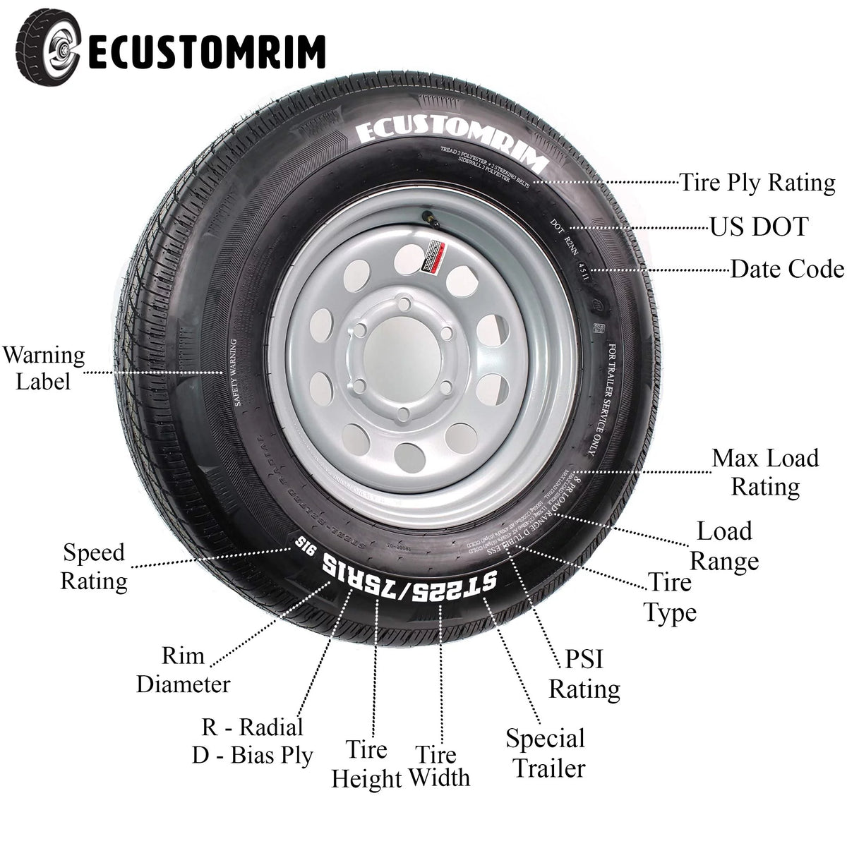 480-12 4 Lug Trailer Tire On Rim I585