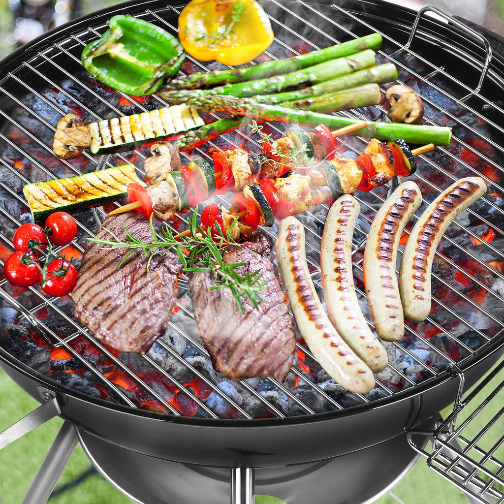 Portable Charcoal BBQ Grill with Side Wheels Black N97434