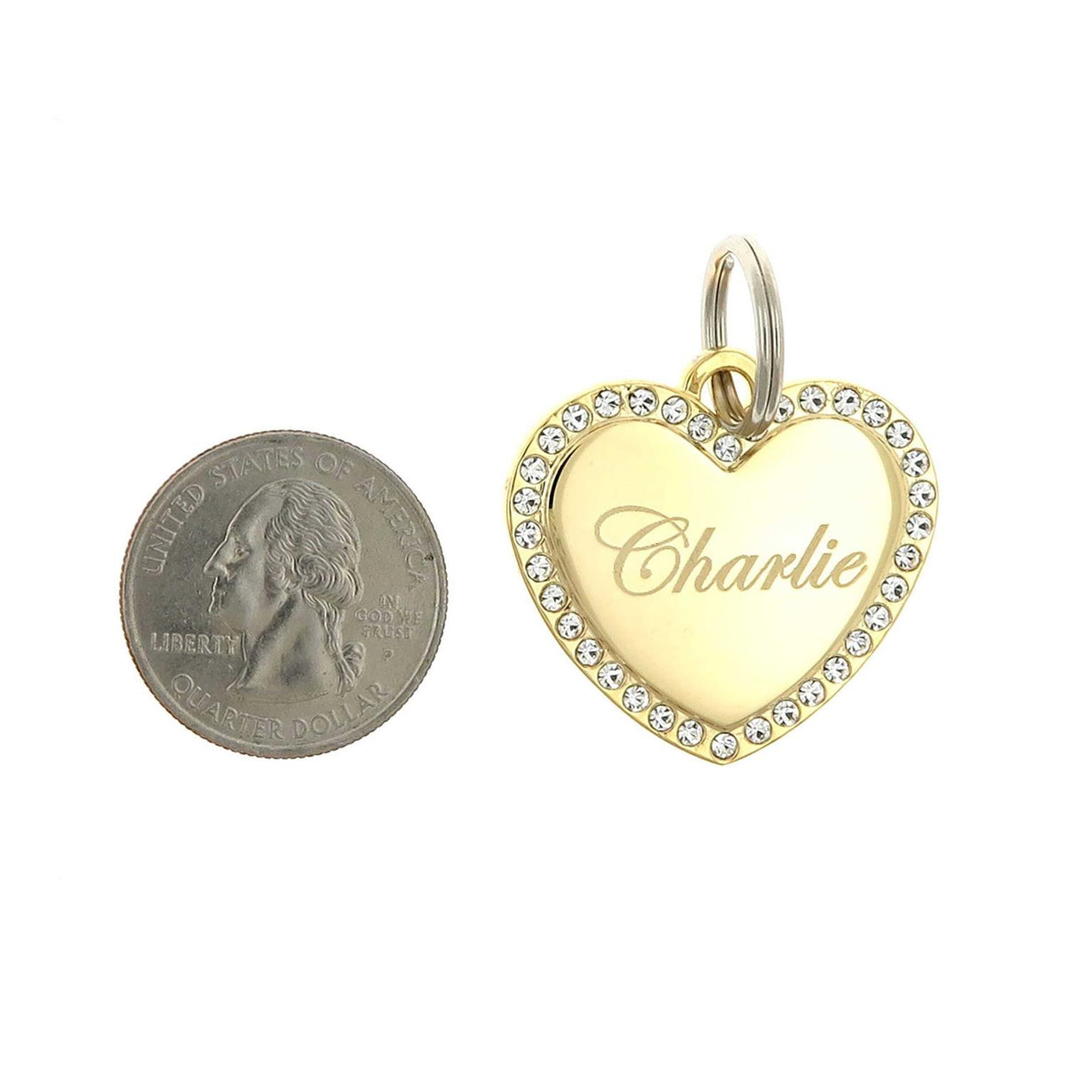 Custom Engraved Gold-Plated Heart Rhinestones Pet ID Tag B332