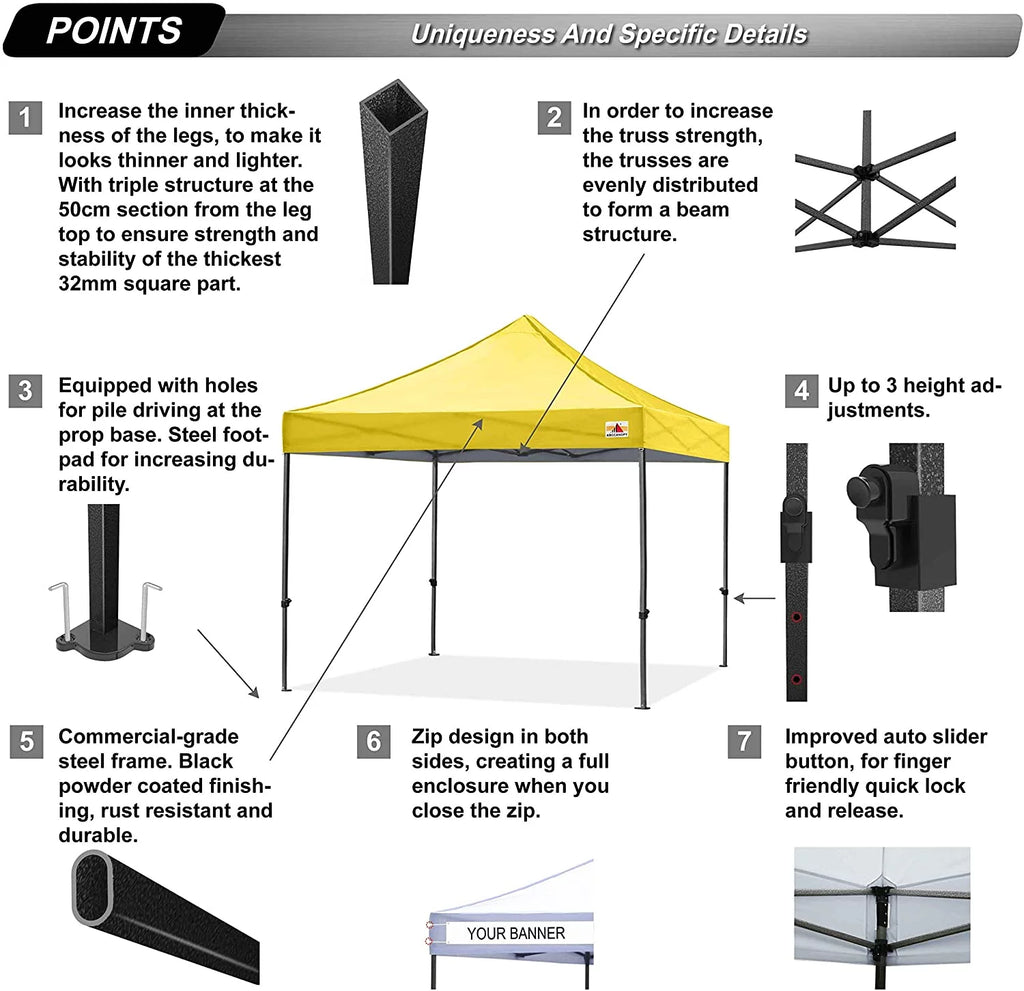 10 ft x 10 ft White Metal Pop-Up Canopy Tent with Walls Z739